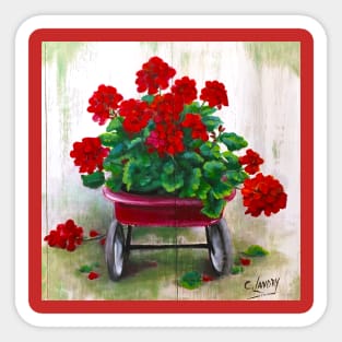 The Red Wagon with Gerainiums Sticker